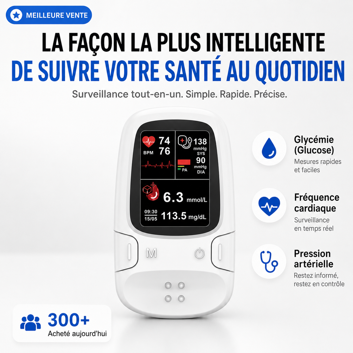 Moniteur Professionnel 3-en-1 de Glycémie & Signes Vitaux