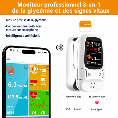 Moniteur Professionnel 3-en-1 de Glycémie & Signes Vitaux